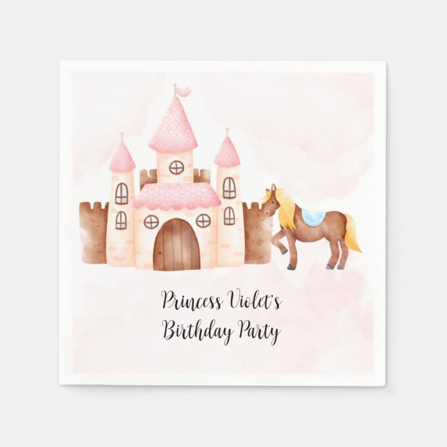 Princess Castle and Horse Custom Birthday Party  Napkin (Front)