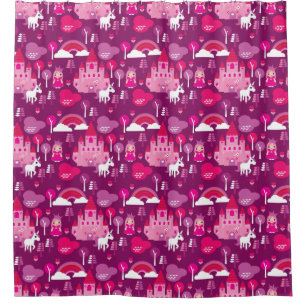 princess castle and unicorn rainbow shower curtain