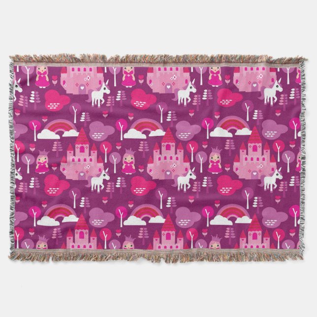 princess castle and unicorn rainbow throw blanket (Front)