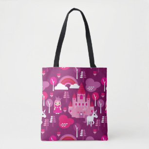 princess castle and unicorn rainbow tote bag