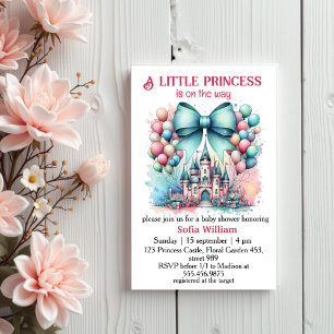  princess castle balloons bow baby girl shower invitation
