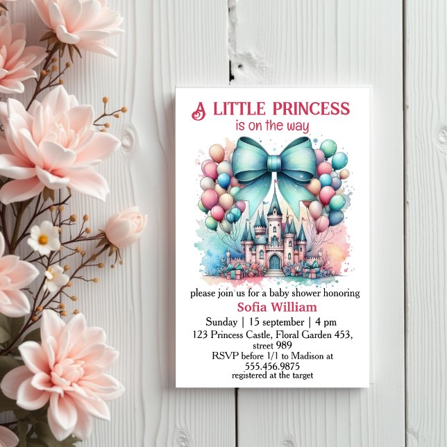  princess castle balloons bow baby girl shower invitation (Creator Uploaded)