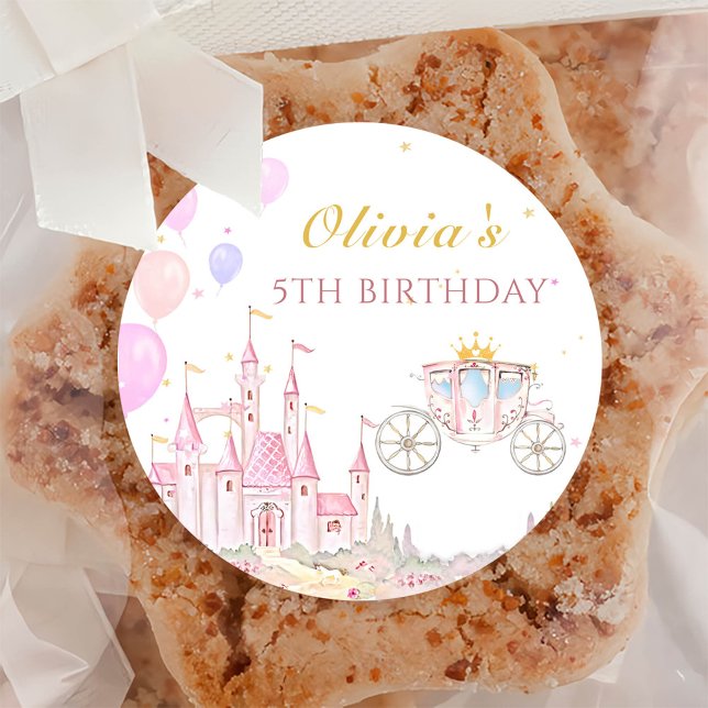 Princess Castle Birthday Party Classic Round Sticker (Creator Uploaded)
