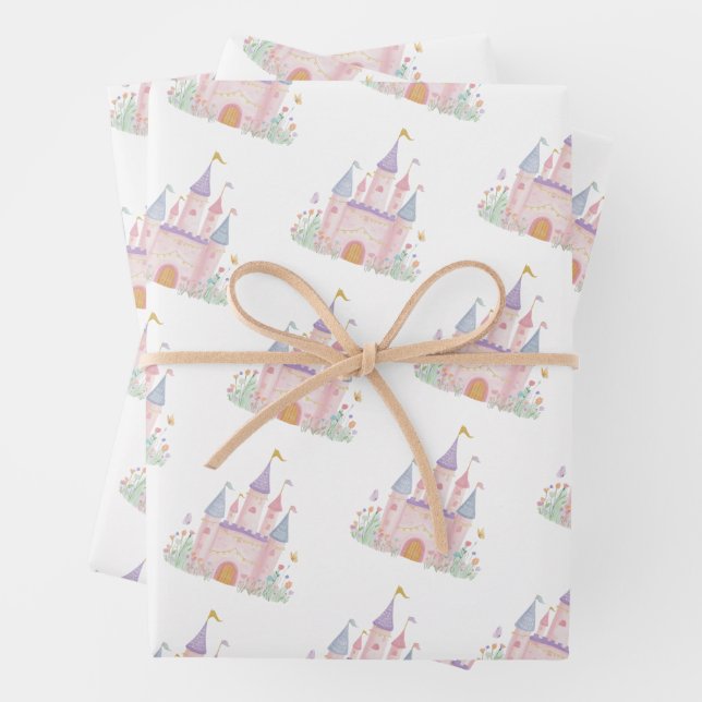 Princess Castle Birthday Party Girls Wrapping Paper Sheet (In situ)