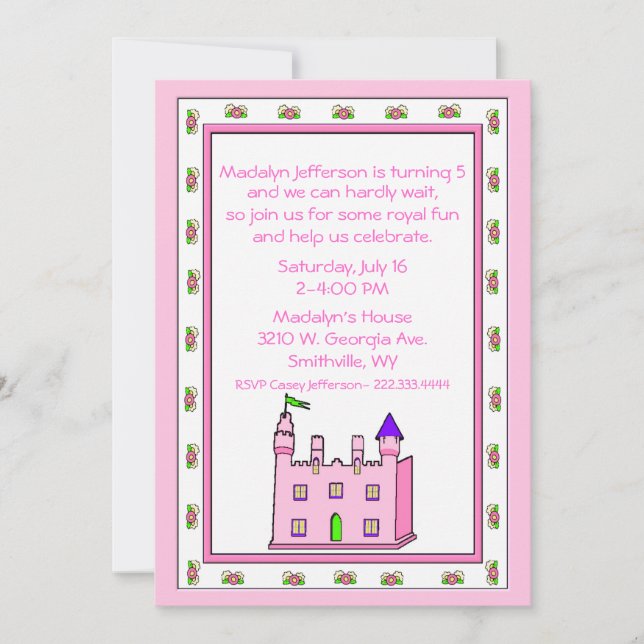 Princess Castle Birthday Party Invitation (Front)