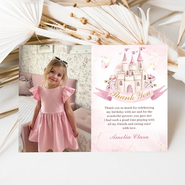 Princess Castle Birthday Photo Thank You Card (Creator Uploaded)