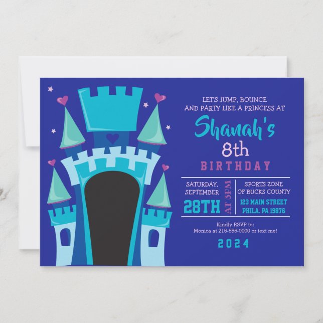 PRINCESS CASTLE BOUNCE HOUSE Birthday Party Invitation (Front)