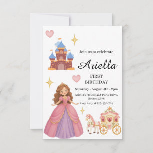 Princess Castle Carriage 1st Birthday Invitation