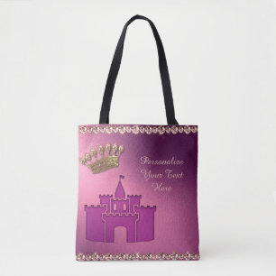 Princess Castle, Crown & Jewels Party Personalise Tote Bag