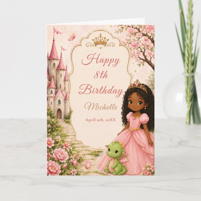Princess Castle Dragon Birthday Card (Front)