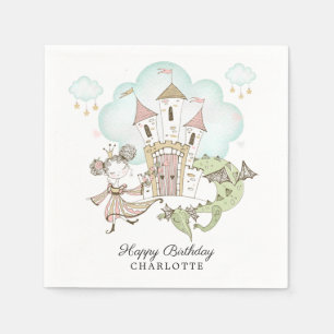 Princess Castle Dragon Girl's Birthday Party Napkin