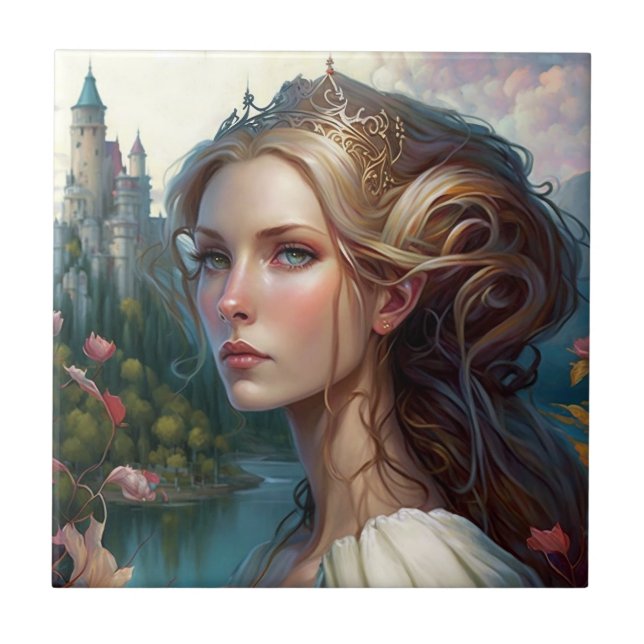 Princess Castle Fantasy Art Ceramic Tile (Front)