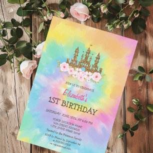 Princess Castle Flowers Tie Dye Birthday Invitation