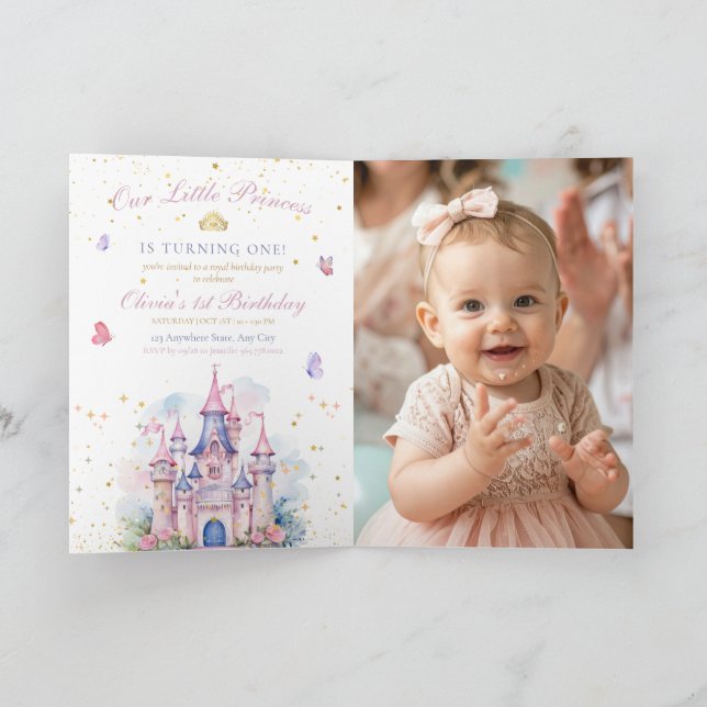Princess Castle Girl 1st Birthday, Princess Party Invitation (Inside)