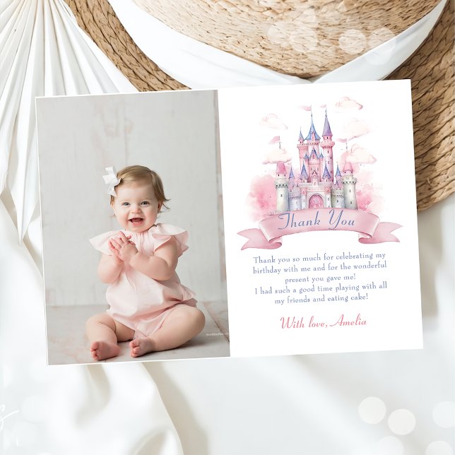 Princess Castle Girl Birthday Photo Thank You Card (Creator Uploaded)