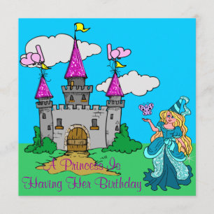 Princess & Castle Glittery Birthday Girl Invitation