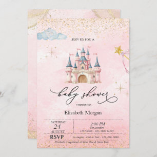 Princess Castle Gold Dust Pink Baby Shower   Invitation