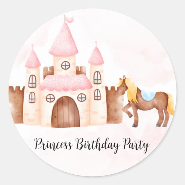 Princess Castle Horse Birthday Party Classic Round Sticker (Front)