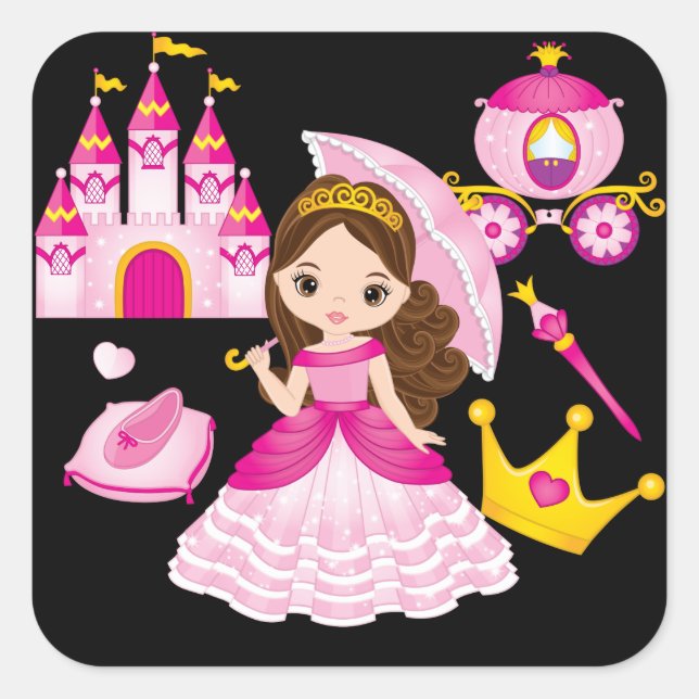Princess Castle Little Girls Queen Tiara Crown Square Sticker (Front)