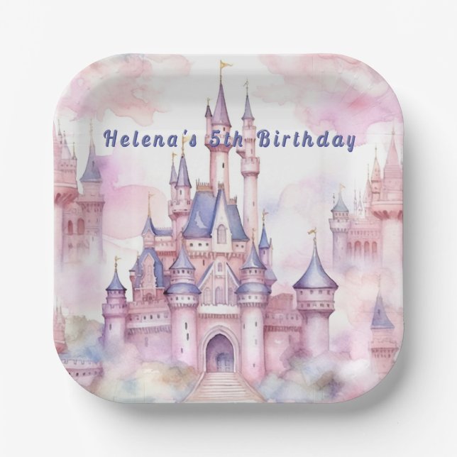 Princess Castle Pink Purple Paper Plate (Front)