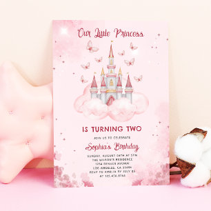 Princess Castle Pink Watercolor Girl Birthday Invitation