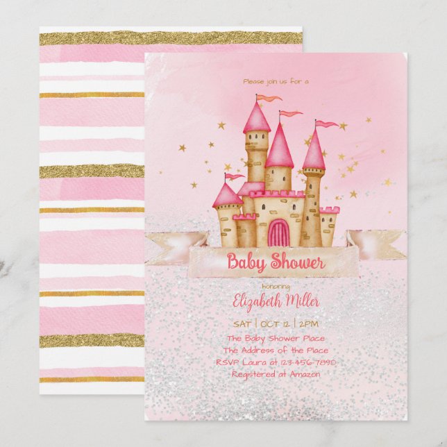 Princess Castle Theme Baby Girl Shower Invitation (Front/Back)
