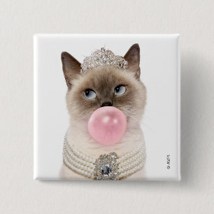 Princess Cat Blowing Bubble Gum 15 Cm Square Badge