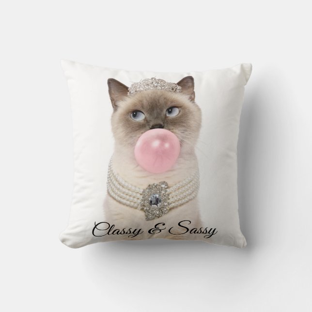 Princess Cat Blowing Bubble Gum Cushion (Front)