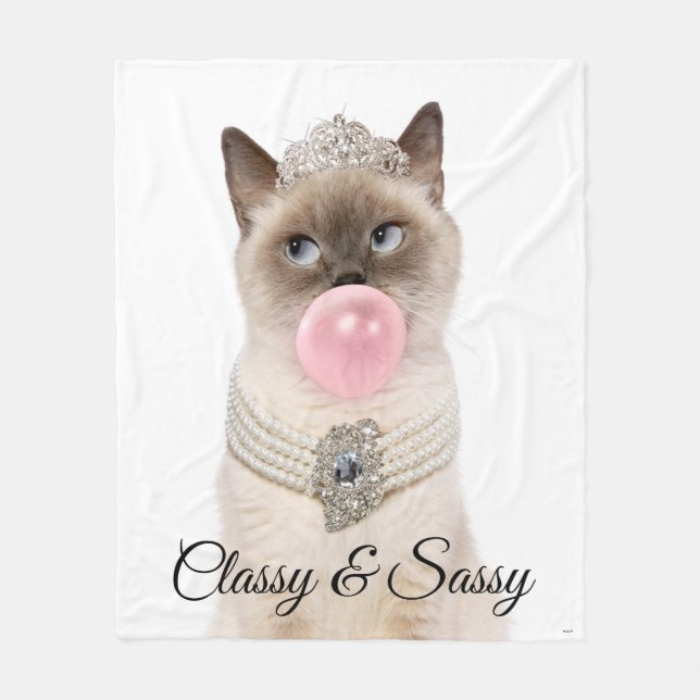 Princess Cat Blowing Bubble Gum Fleece Blanket (Front)