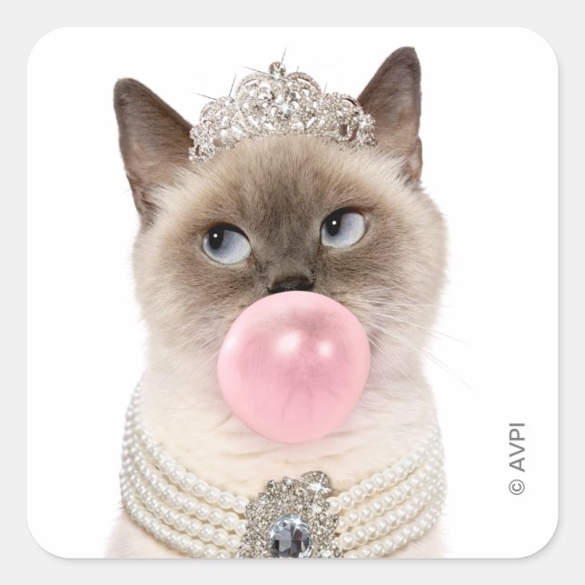 Princess Cat Blowing Bubble Gum Square Sticker (Front)