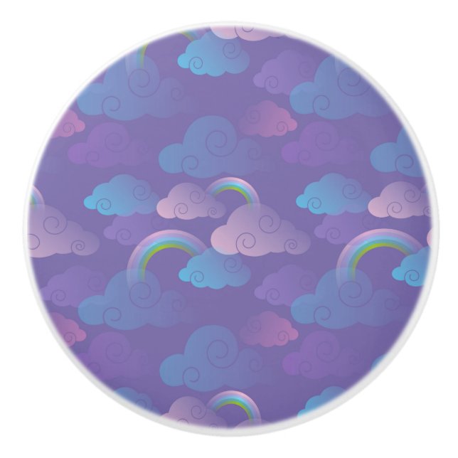 Princess Cloudy Sky Purple Blue Clouds Unicorn Ceramic Knob (Front)