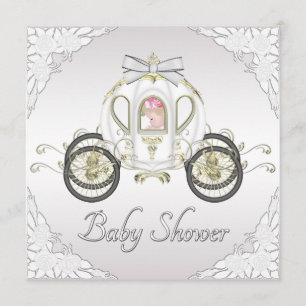 Princess Coach and Roses White Baby Shower Invitation