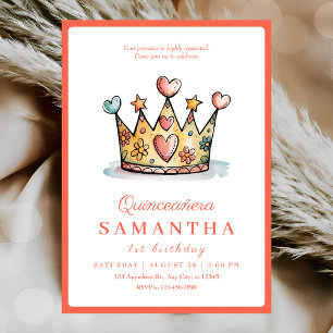 Princess Crown 1st Birthday  Invitation