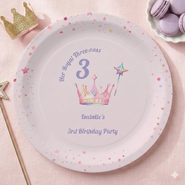 Princess Crown 3rd Birthday Royal Threeness Paper Plate (Creator Uploaded)