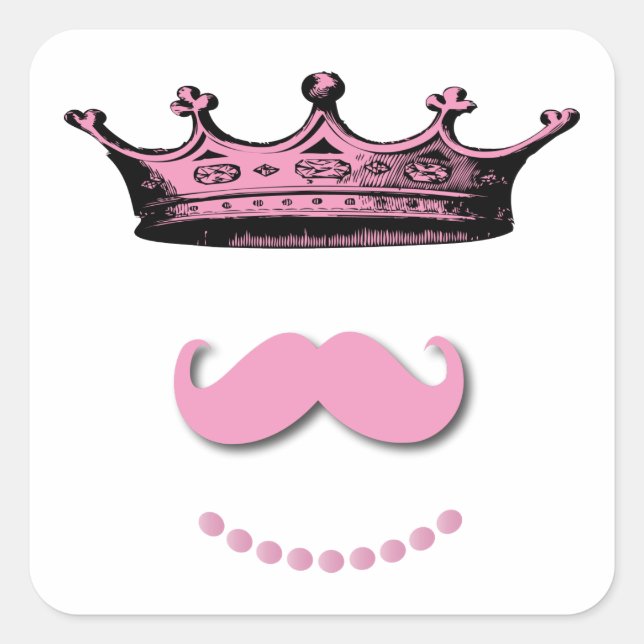 Princess Crown and Moustache Square Sticker (Front)