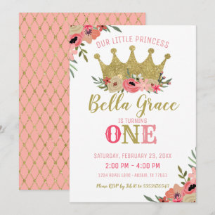 Princess Crown Birthday Invitation Pink Gold