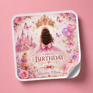Princess Crown Birthday Square Sticker