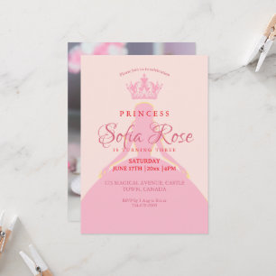  Princess Crown Blush Pink Girly Photo Birthday Invitation