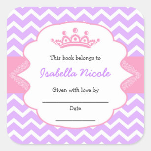 Princess Crown Bookplates / girl baby shower Square Sticker