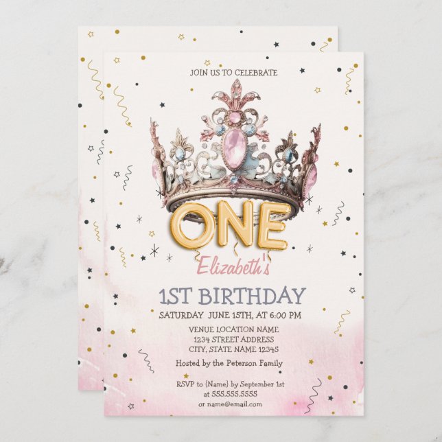 Princess Crown Fairytale 1st Birthday  Invitation (Front/Back)