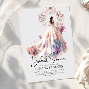 Princess Crown Floral Wedding Dress Bridal Shower Invitation