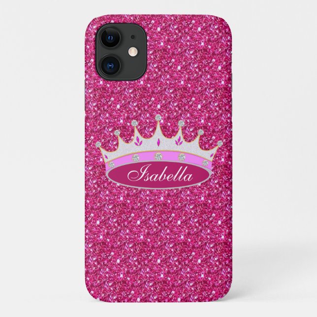 Princess crown & gems on pink glitter Case-Mate iPhone case (Back)