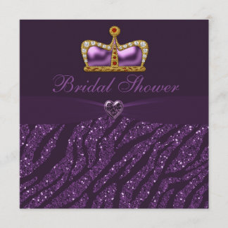 Princess Crown Heart & Zebra Glitter Bridal Shower Invitation