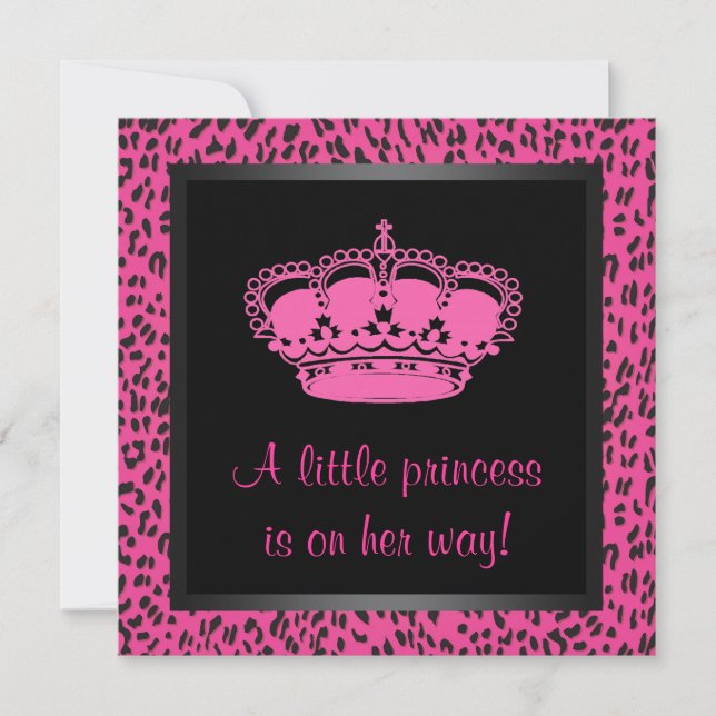 Princess Crown Hot Pink Leopard Baby Girl Shower Invitation (Front)