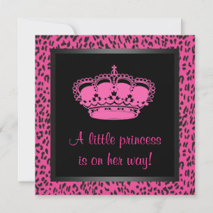 Princess Crown Hot Pink Leopard Baby Girl Shower Invitation