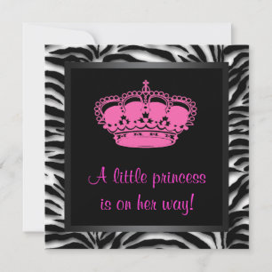 Princess Crown Hot Pink Zebra Baby Girl Shower Invitation