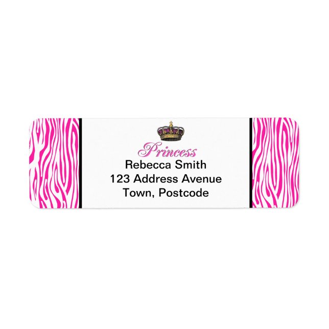 Princess crown in hot pink return address label (Front)