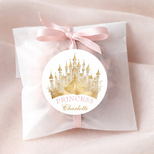 Princess Crown Party Favour Sticker - Pink and Gol