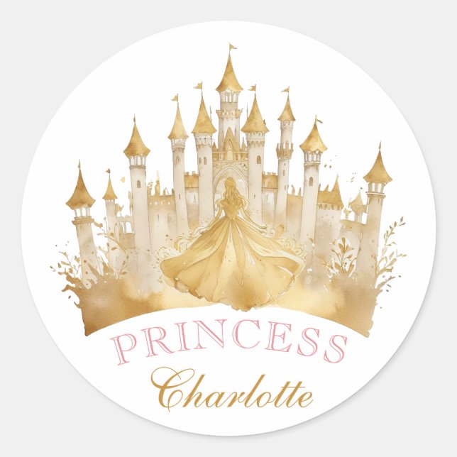 Princess Crown Party Favour Sticker - Pink and Gol (Front)