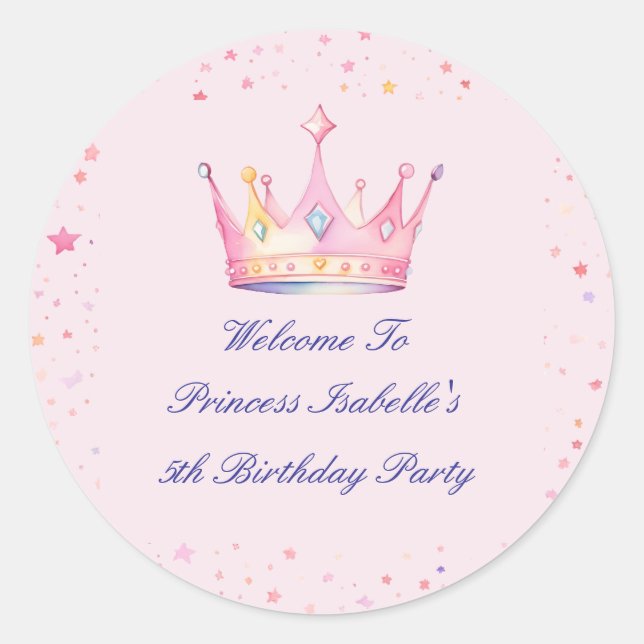 Princess Crown Pastel Pink Little Girl Birthday Classic Round Sticker (Front)